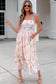 Pink Floral Print Contrast Trim Self-tie Straps High Waist Midi Dress