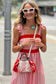 Red Stripe Bow Knot Straps Contrast Trim High Waist Ruffle Hem Maxi Dress