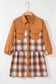 Khaki Plaid Color Block Patchwork Ruffle Hem Tunic Shirt Dress