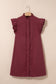 Red Sandalwood Frilled Detail Button Down Ruffle Short Sleeve Denim Mini Dress