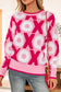 Pink XOXO Pattern Drop Shoulder Crewneck Valentines Sweater