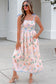 Pink Floral Print Contrast Trim Self-tie Straps High Waist Midi Dress