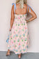 Pink Floral Print Contrast Trim Self-tie Straps High Waist Midi Dress