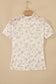 White Mock Neck Short Sleeve Floral Mesh Top
