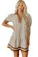 Brown Stripe Shirt Collar Color Block Patchwork Trim Ruffle Hem Short Dress