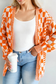 Orange Checkered Bubble Sleeve Drop Shoulder Open Cardigan