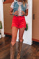 Red Allover Heart Print Mesh Short Sleeve Top