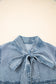 Real Teal Bowknot Neck Sleeveless Ruffled Chambray Dress