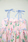 Pink Floral Print Contrast Trim Self-tie Straps High Waist Midi Dress