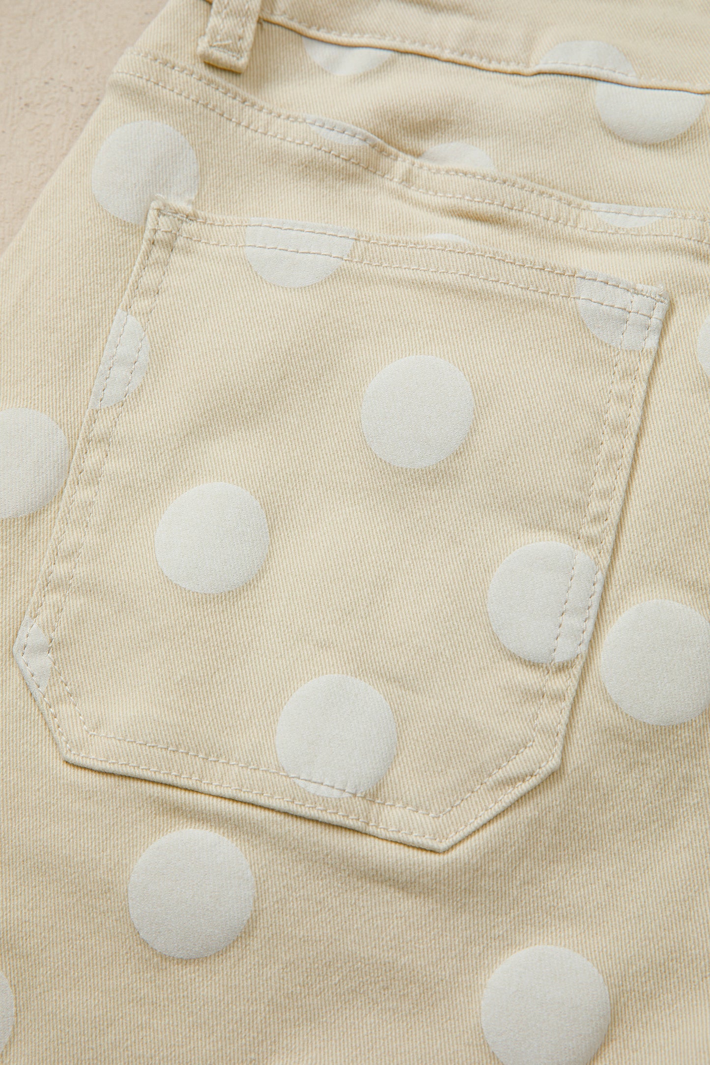 Khaki Polka Dot Print Raw Hem Shift Jeans