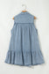 Real Teal Bowknot Neck Sleeveless Ruffled Chambray Dress