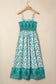 Green Boho Floral Print Shirred Cami Maxi Dress