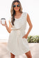Beige Stripe Drawstring Tunic Tank Mini Dress with Pockets