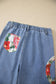 Myosotis Floral Peace Sign Embroidered Patch Wide Leg Jeans