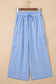 Sky Blue Stripe Drawstring Elastic Waist Patch Pocket Wide Leg Ankle-length Pants