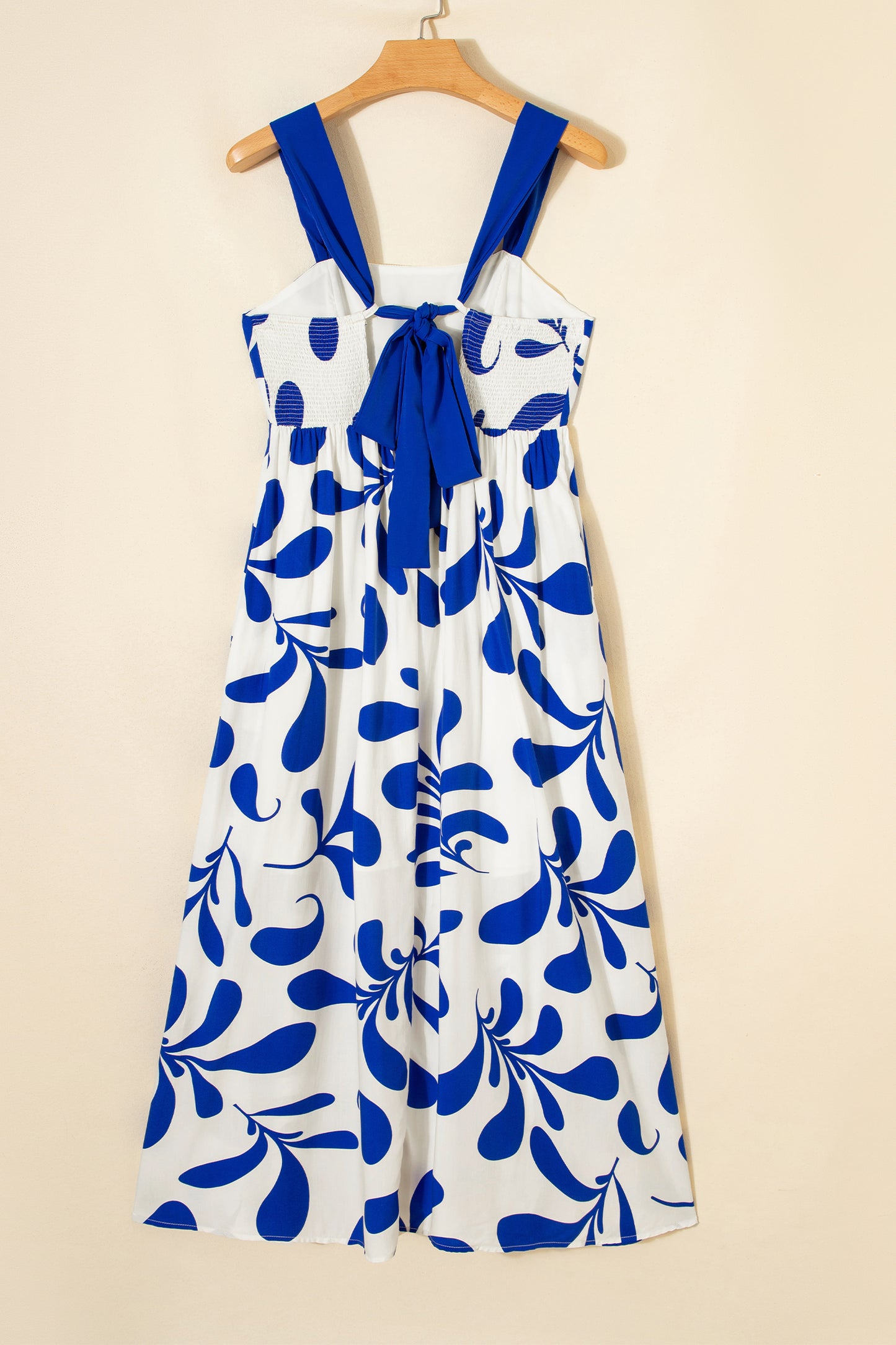 Blue Floral Print Crisscross Tie Back Sleeveless Long Dress