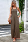 Brown Stripe Square Neck Shirred Wide Leg Jumpsuit
