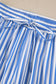 Sky Blue Stripe Drawstring Elastic Waist Patch Pocket Wide Leg Ankle-length Pants