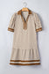 Brown Stripe Shirt Collar Color Block Patchwork Trim Ruffle Hem Short Dress