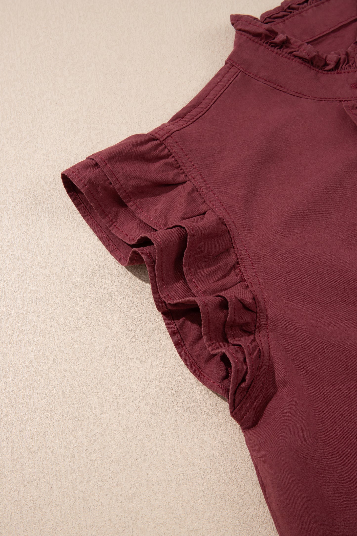 Red Sandalwood Frilled Detail Button Down Ruffle Short Sleeve Denim Mini Dress