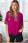 Violet Leopard Patchwork Trim Split Neck Short Sleeve Blouse