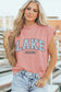 Pink Lake Weekend Graphic High Neck Short Sleeve Top