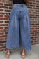 Dusk Blue High Rise Buttons Pleated Cropped Wide Leg Denim Pants
