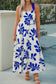 Blue Floral Print Crisscross Tie Back Sleeveless Long Dress