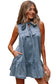 Real Teal Bowknot Neck Sleeveless Ruffled Chambray Dress