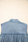 Real Teal Bowknot Neck Sleeveless Ruffled Chambray Dress