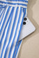Sky Blue Stripe Drawstring Elastic Waist Patch Pocket Wide Leg Ankle-length Pants