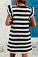 Black Stripe Flutter Sleeve Round Neck Shift Dress