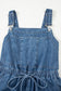 Sky Blue Buckle Straps Bib Style Drawstring Tied Backless Flared Denim Romper