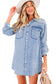 Beau Blue Chest Pocket Raw Hem Denim Loose Shirt Dress