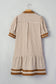 Brown Stripe Shirt Collar Color Block Patchwork Trim Ruffle Hem Short Dress