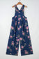 Blue Beau Floral Print Pleated High Waist Wide Leg Denim Jumpsuit