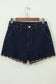 Navy Blue Embroidered Scalloped Trim Relaxed Denim Shorts