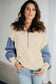 Parchment Checkered Patchwork Kangaroo Pocket Half Zipper Hoodie
