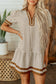 Brown Stripe Shirt Collar Color Block Patchwork Trim Ruffle Hem Short Dress