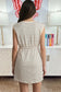 Beige Stripe Drawstring Tunic Tank Mini Dress with Pockets