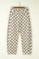 White Checkered Print Denim Barrel Pants