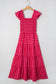 Rose Stripe Flutter Sleeve Smocked Bodice Tiered Maxi Dress
