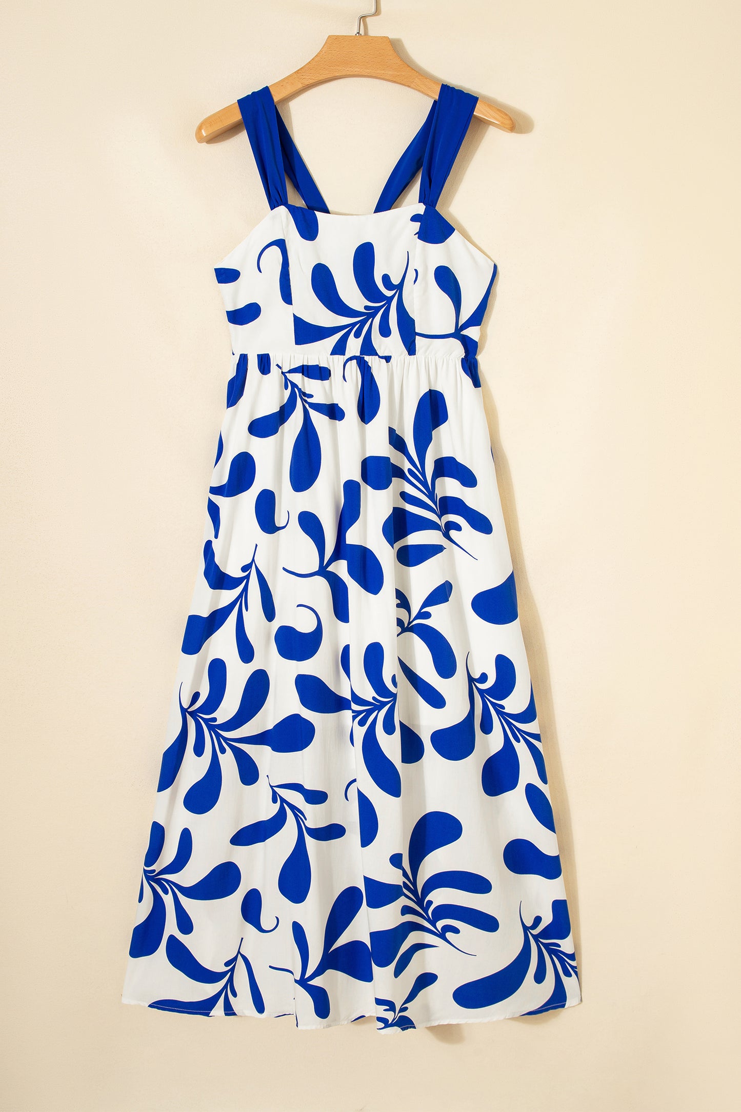 Blue Floral Print Crisscross Tie Back Sleeveless Long Dress