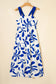 Blue Floral Print Crisscross Tie Back Sleeveless Long Dress