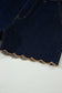 Navy Blue Embroidered Scalloped Trim Relaxed Denim Shorts