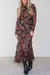 Black Retro Floral Print Long Sleeve Casual Mesh Dress