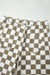 White Checkered Print Denim Barrel Pants