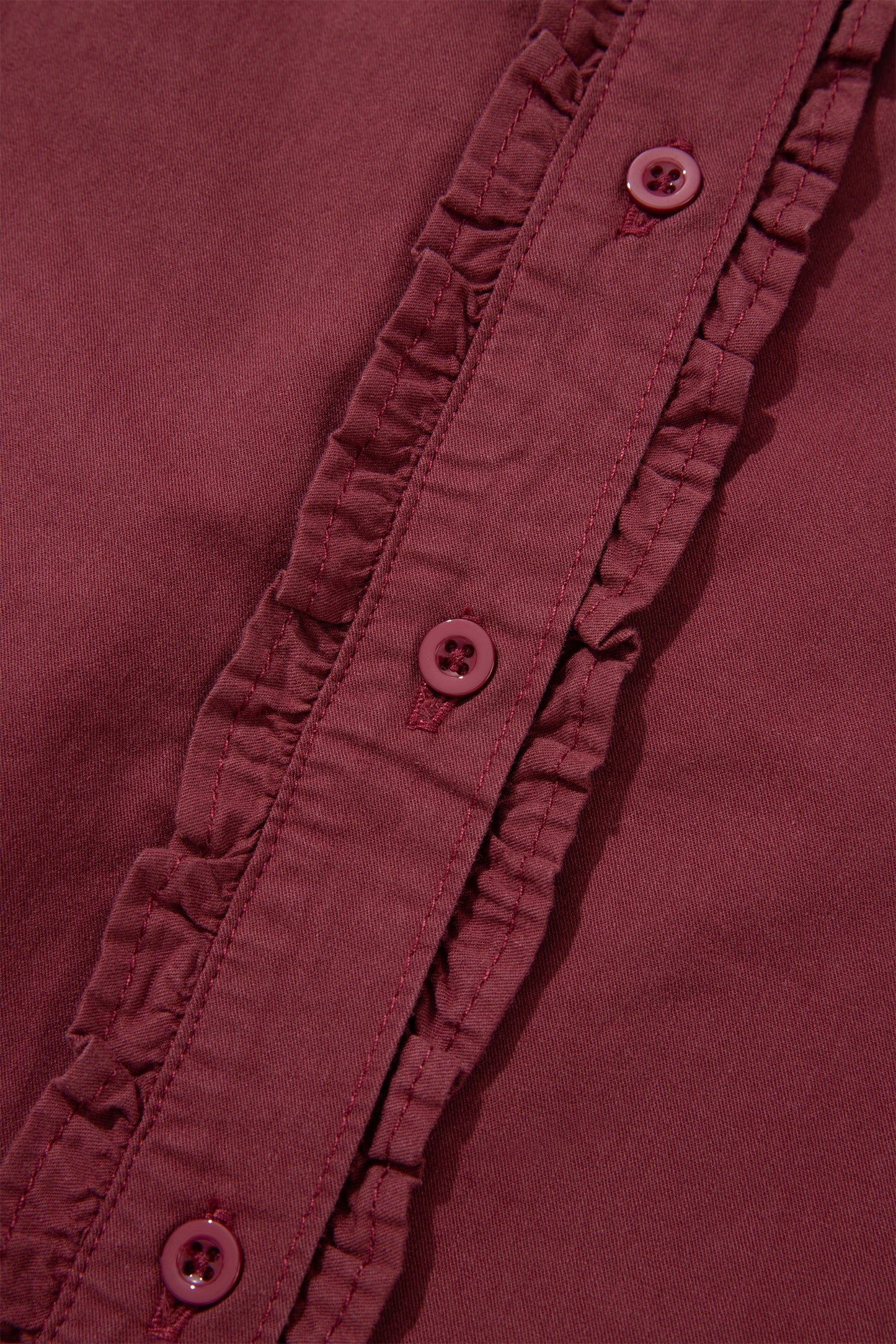 Red Sandalwood Frilled Detail Button Down Ruffle Short Sleeve Denim Mini Dress