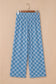 Sky Blue Checkered Elastic High Waist Loose Casual Pants