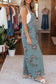 Beau Blue Floral Print Pleated High Waist Wide Leg Denim Jumpsuit